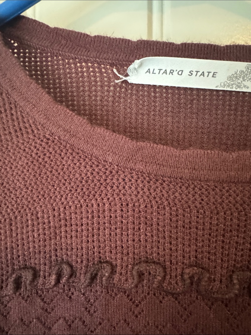 Altar'd State Maroon Ruffle Drawstring Knit Sweater Top - Picture 2 of 6